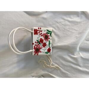 Sasha Hand Made White Satin Red Green Floral Embellished Evening Clutch Purse